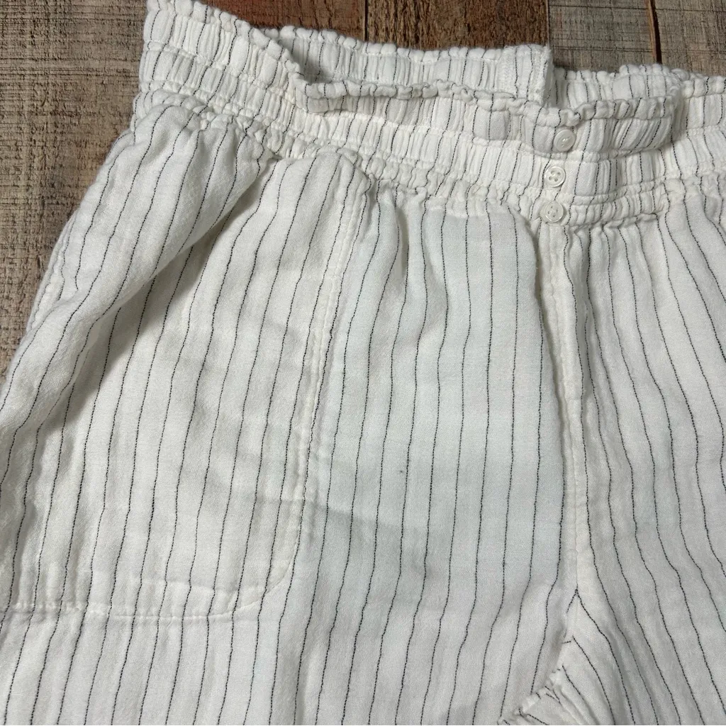 SOMA White Pinstripe Cotton Lounge Pants Shorts  Set Elastic Waist Medium Pink - Image 6