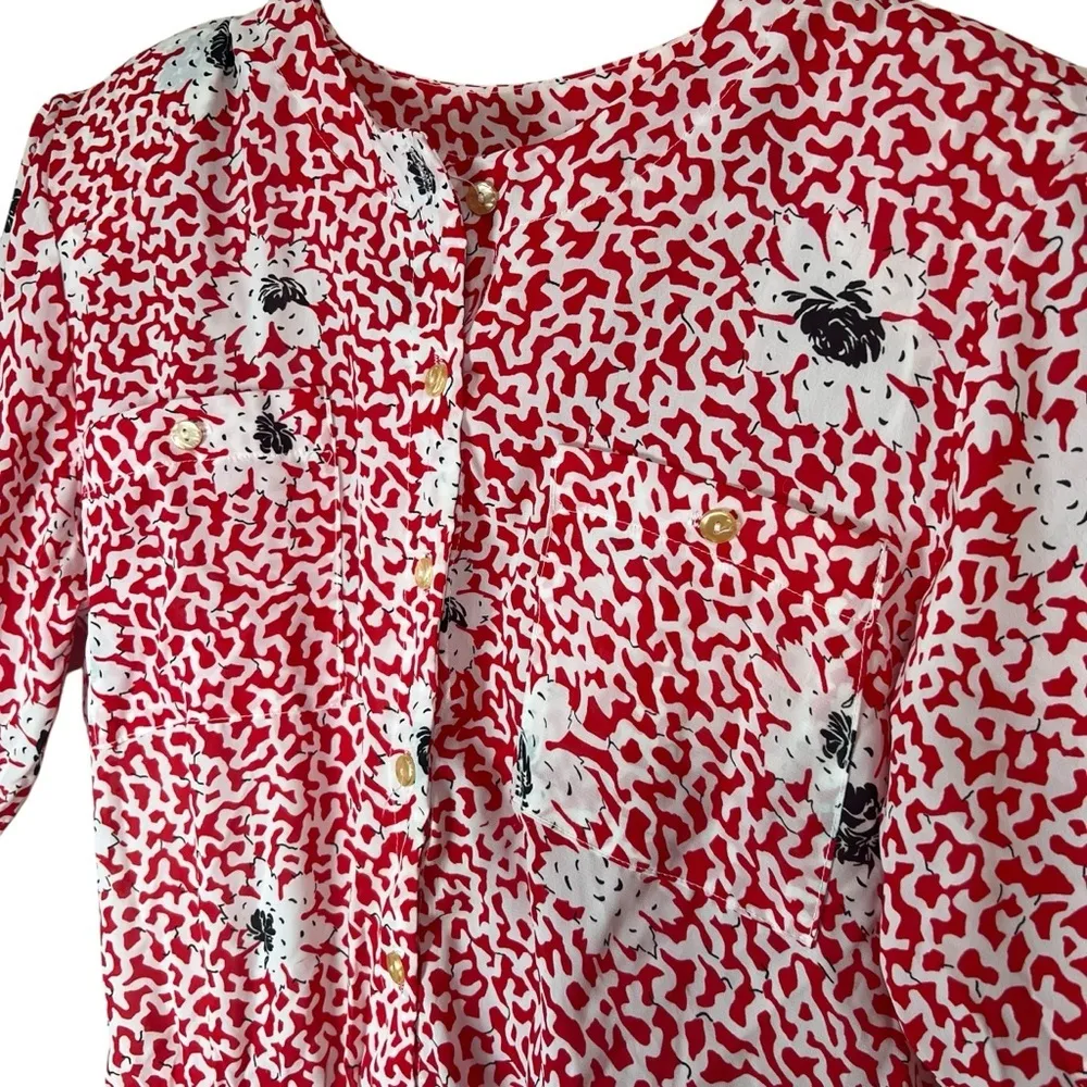 Vintage 80s Miss Oops California Floral Print Midi Dress Flowy Cottagecore Lrg Red Size L - Image 3