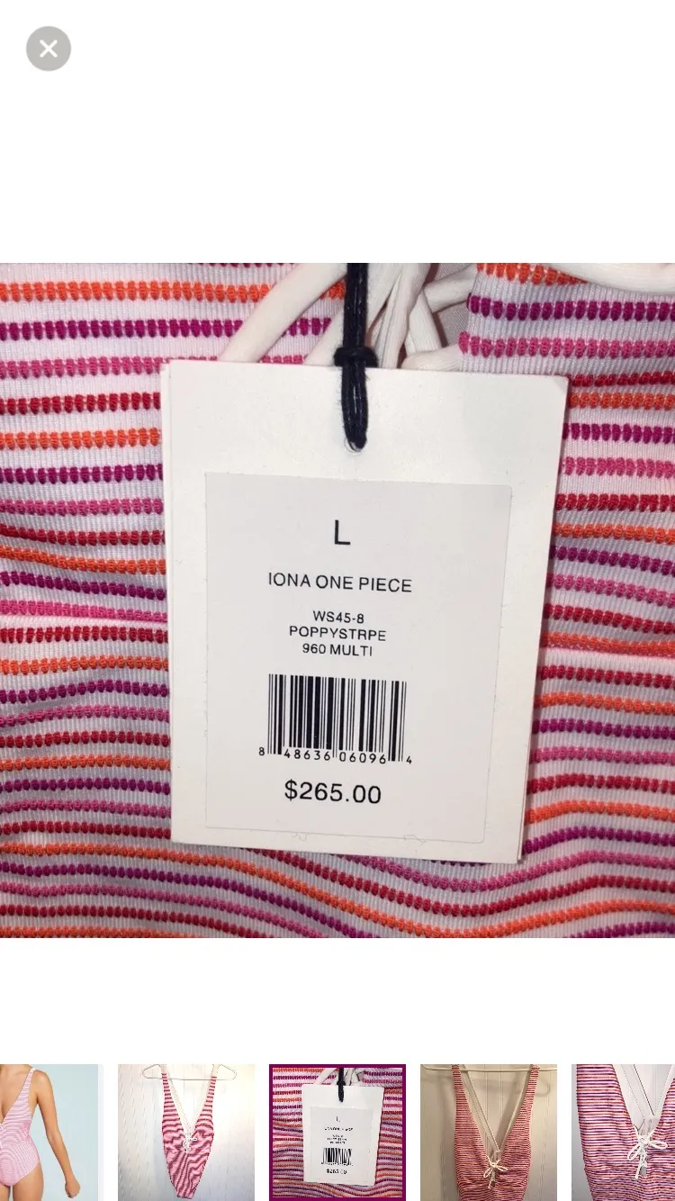 Iona NWT One-Piece Swimsuit poppystripe lace up front sz L - Image 3