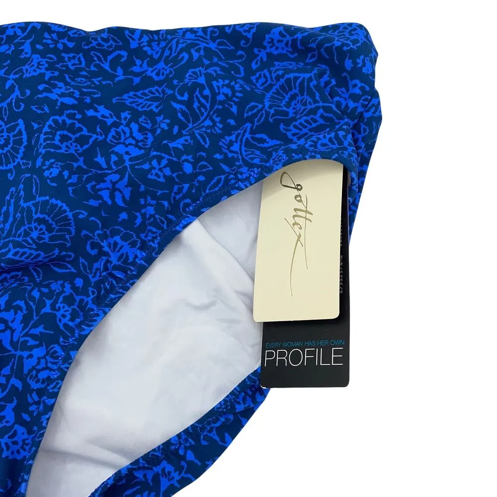 New Profile by Gottex Blue Floral Mehndi Mid Rise Swim Bikini Bottoms Size 14 - Image 4