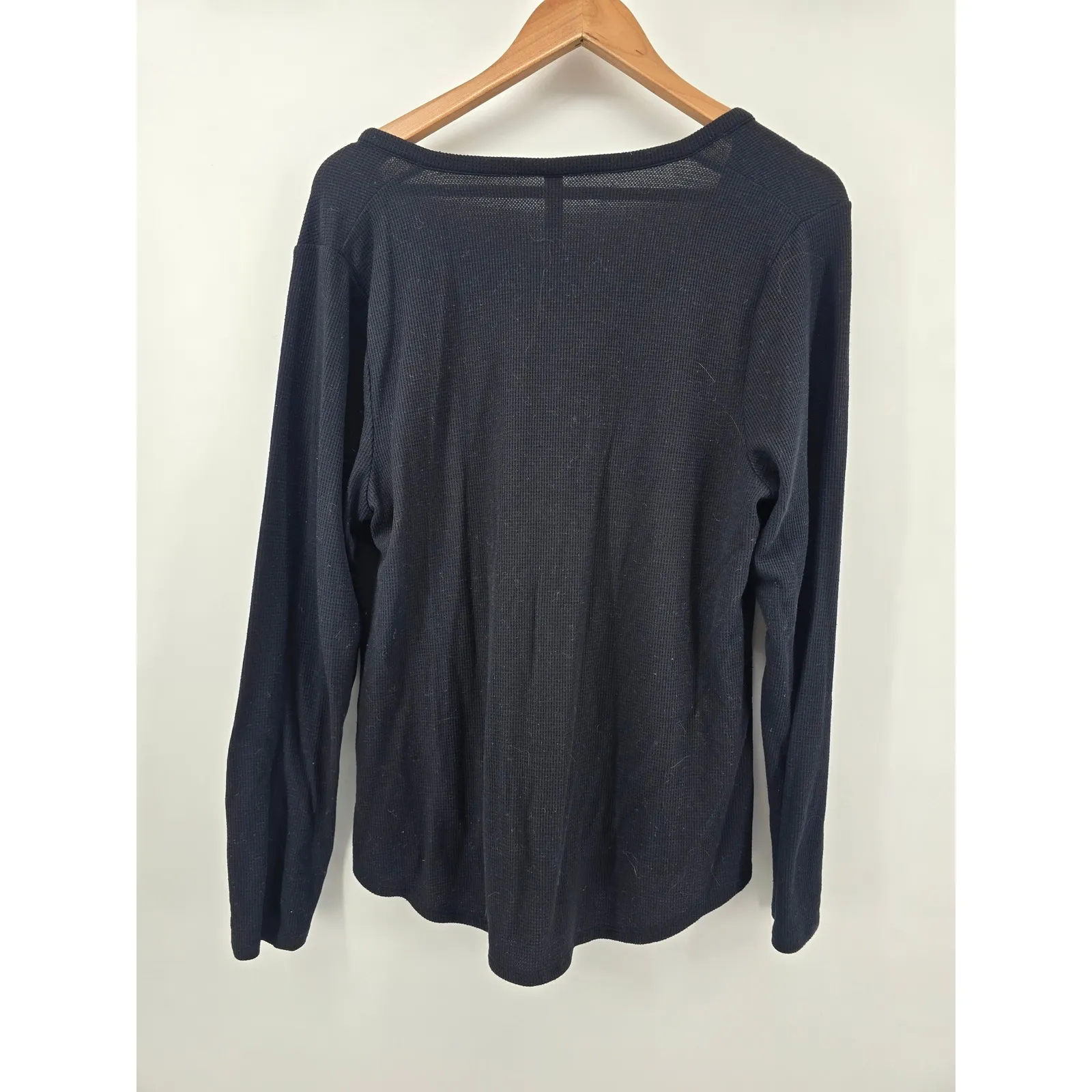 Athleta Black Waffle Knit Long Sleeve Henley Sleep Top Shirt XL - Image 4