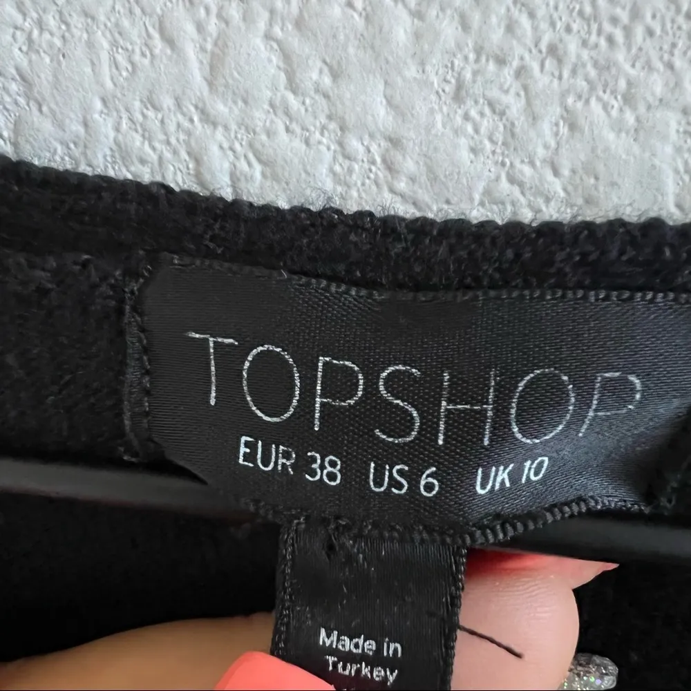 Top Shop Black Knit Bell Sleeve Embroidered and Studded Crop Boho Top US 6 - Image 3