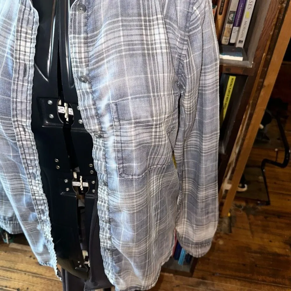 American Eagle blue & gray lumberjack boyfriend fit S shirt - Image 2