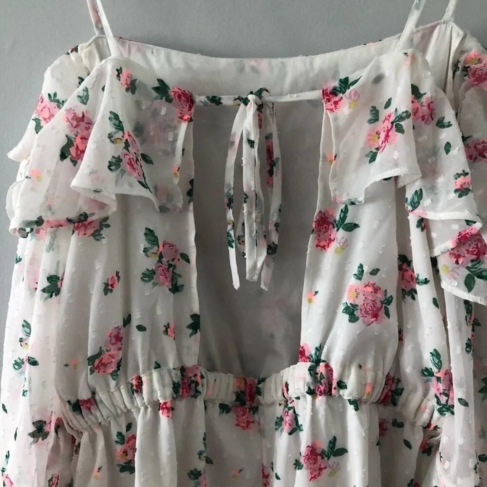 Topshop Floral Ruffle Long Sleeve Open Back Spring Romper - Image 3