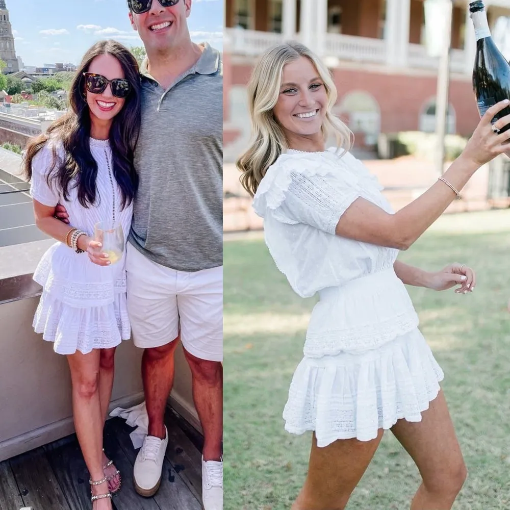 Maia Bergman Mery Mini Dress Eyelet lace Cotton flutter sleeves White Large - Image 11