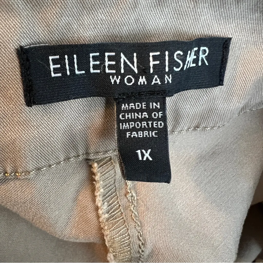 Eileen Fisher Woman Size 1X Khaki Tan Cropped Pants Tabbed Pant Legs Zip Close - Image 7