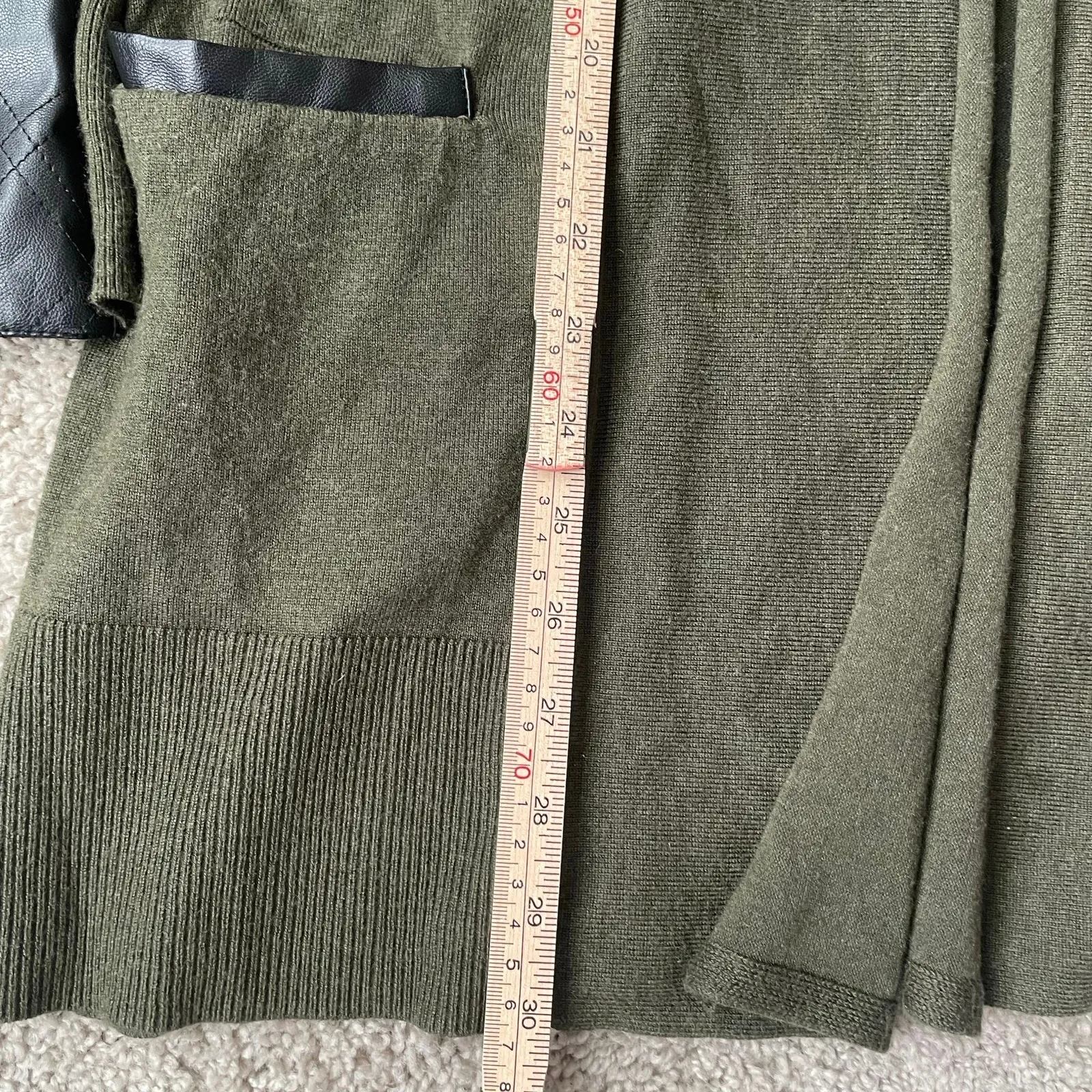 Market & Spruce M olive cardigan with faux leather detail on pockets and cuffs - Image 11
