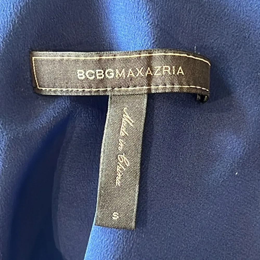 BCBGMAXAZRIA Claudia Blue 100% Silk Cascading Ruffle High Neck Halter Top Small - Image 7