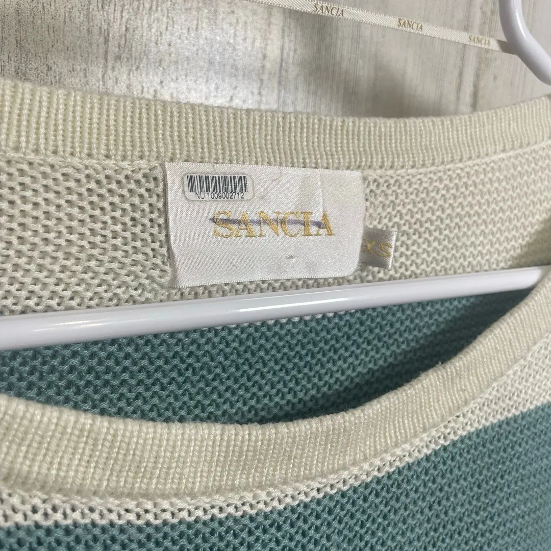 Sancia Revolve Paloma Knit Celadon
Stripe Sweater size XS Ivory Gray Teal Cozy - Image 3