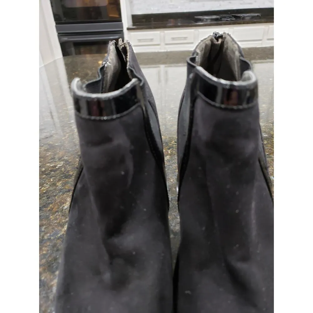 Fergalicious Booties Womens Size 7.5 Black Suede Peep Toe Stiletto Heel Back Zip - Image 9