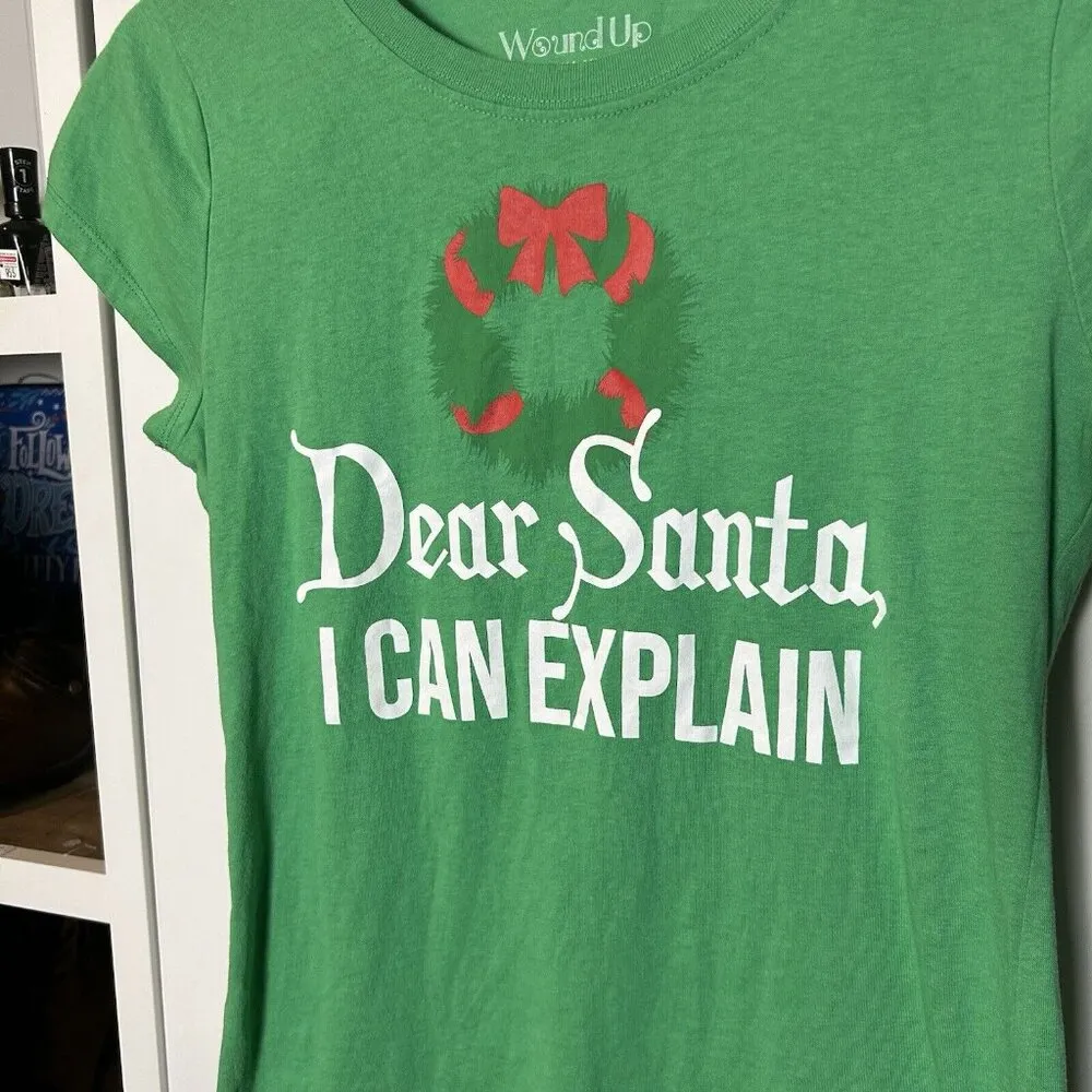 Womens Green Dear Santa I can explain Christmas Holiday Sz L T-Shirt *Runs Small - Image 4
