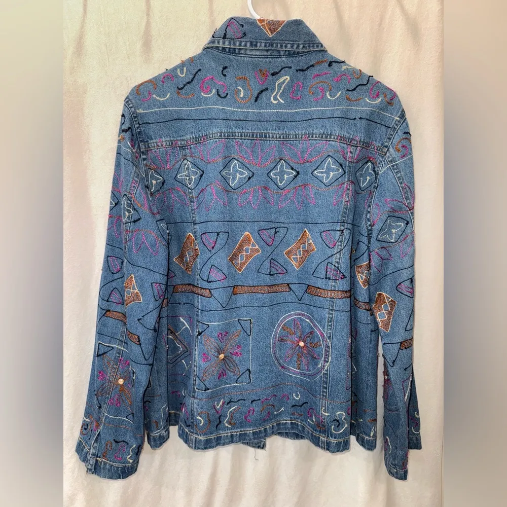 Vintage West End All Over Embroider Denim Shirt/Jacket With Pockets-Large - Image 5