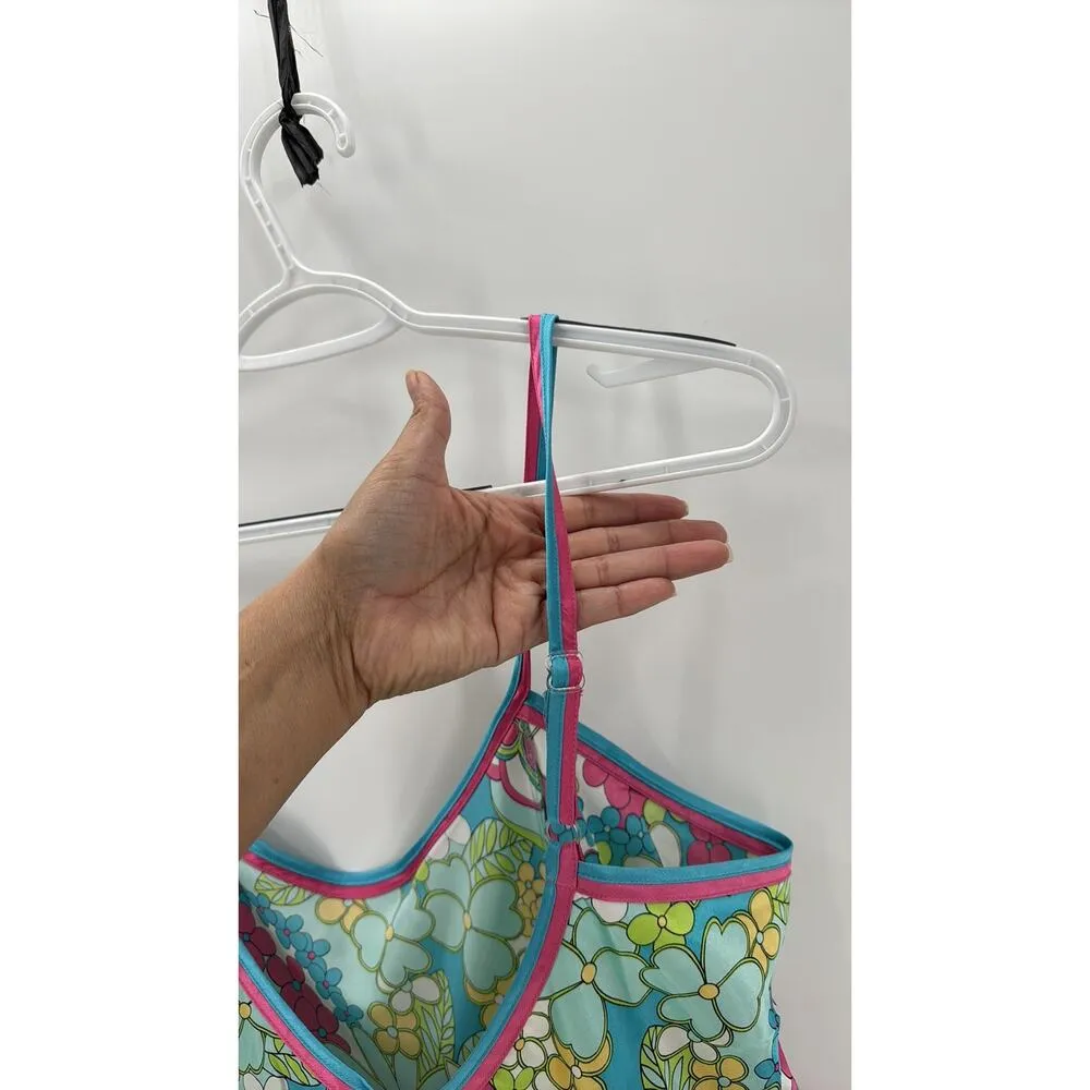 VTG DELICATES Nightie and robe bright pink teal floral size M coquette sexy Size M - Image 7