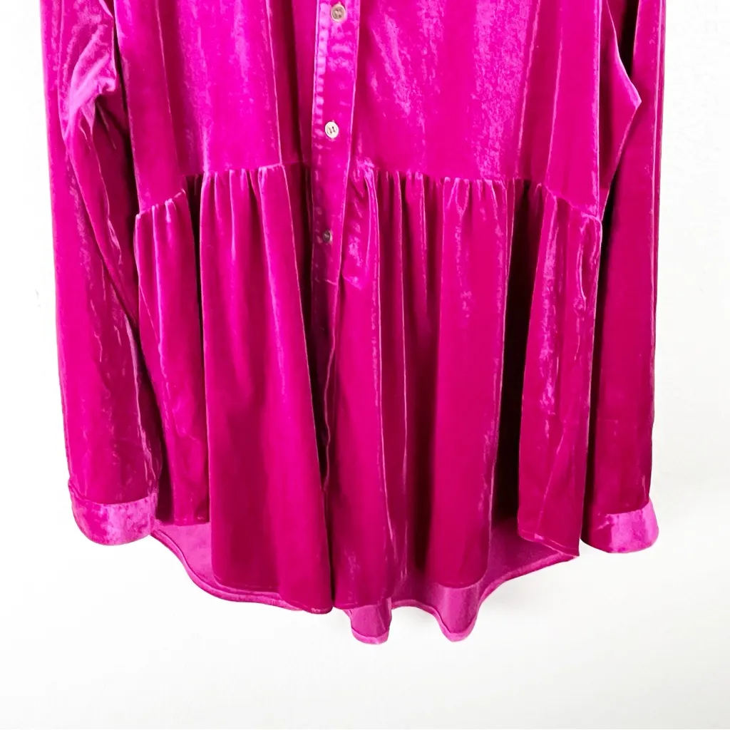 UMGEE Pink Fuchsia Velvet Long Sleeves Front Button Tunic Top Shirt Dress XL - Image 10