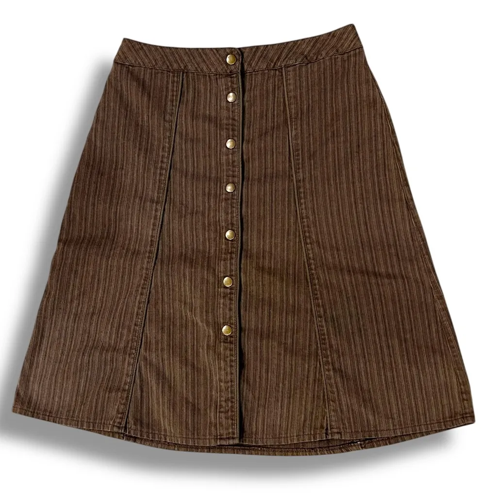 Y2K 90s Territory Ahead Skirt Womens 14 Herringbone Pinstripes Pockets Boho - Image 1