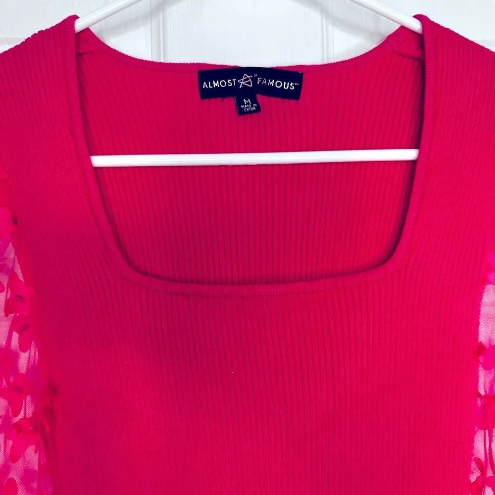 Almost famous Juniors Square neck top puff‎ sheer long sleeves medium - Image 9