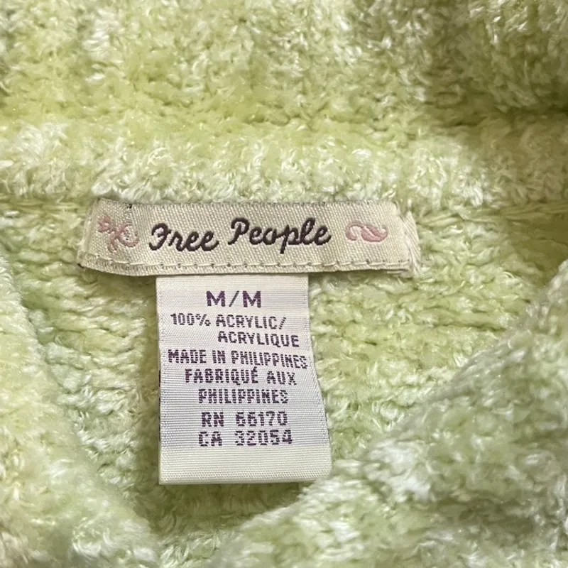 Vintage Y2K Free People Green Cardigan Fuzzy Sweater Knit Womens Size Medium - Image 3