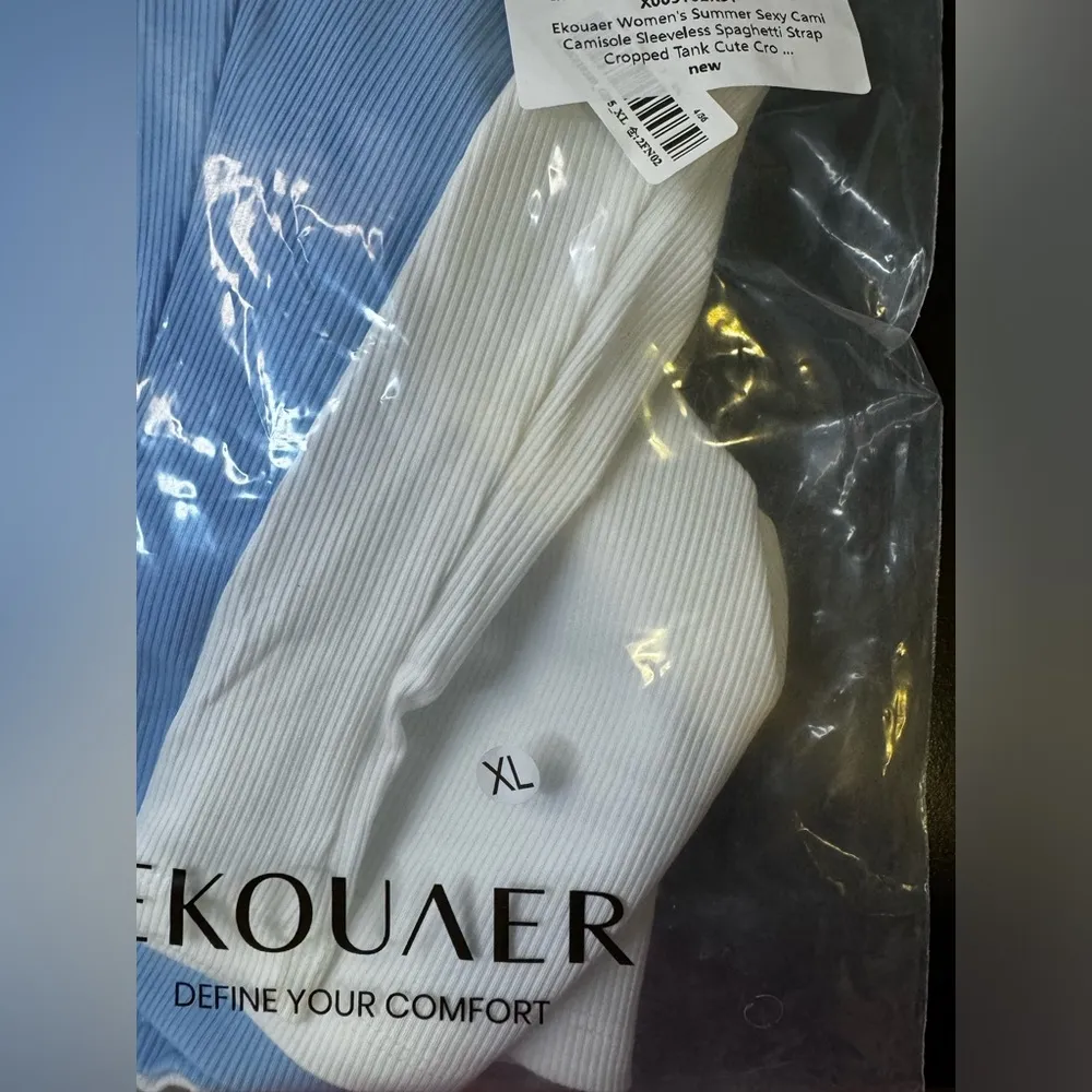 Crop Top Womens XL Blue White 2 Pack Tank Cami Summer Y2K Basic Crop Tanks FC2 - Image 2