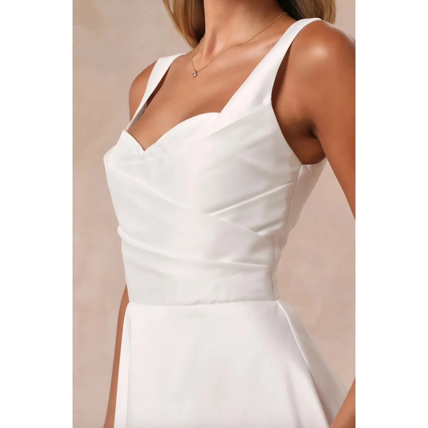 Lulus Modern Affection White Taffeta Pleated Sleeveless Maxi Dress Wedding S NWT - Image 4