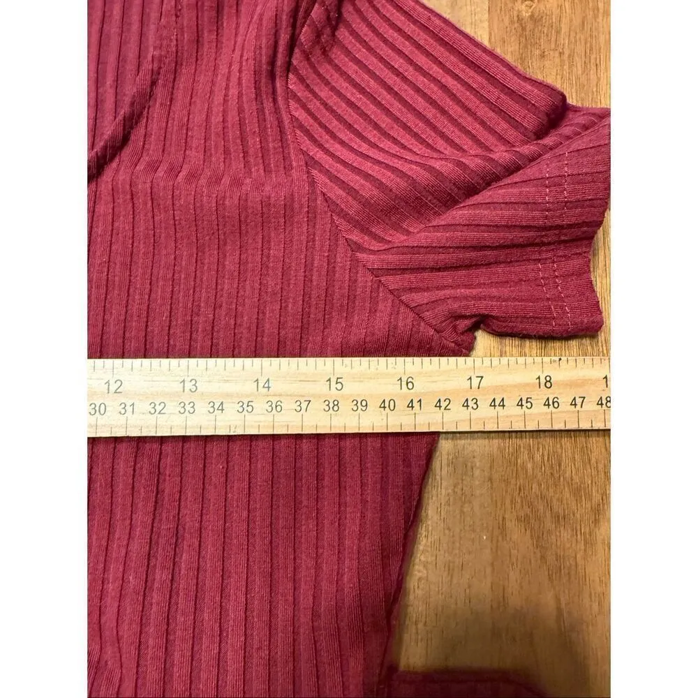 Ribbed Tie Front Midi Dress Burgundy Size Small - Image 6
