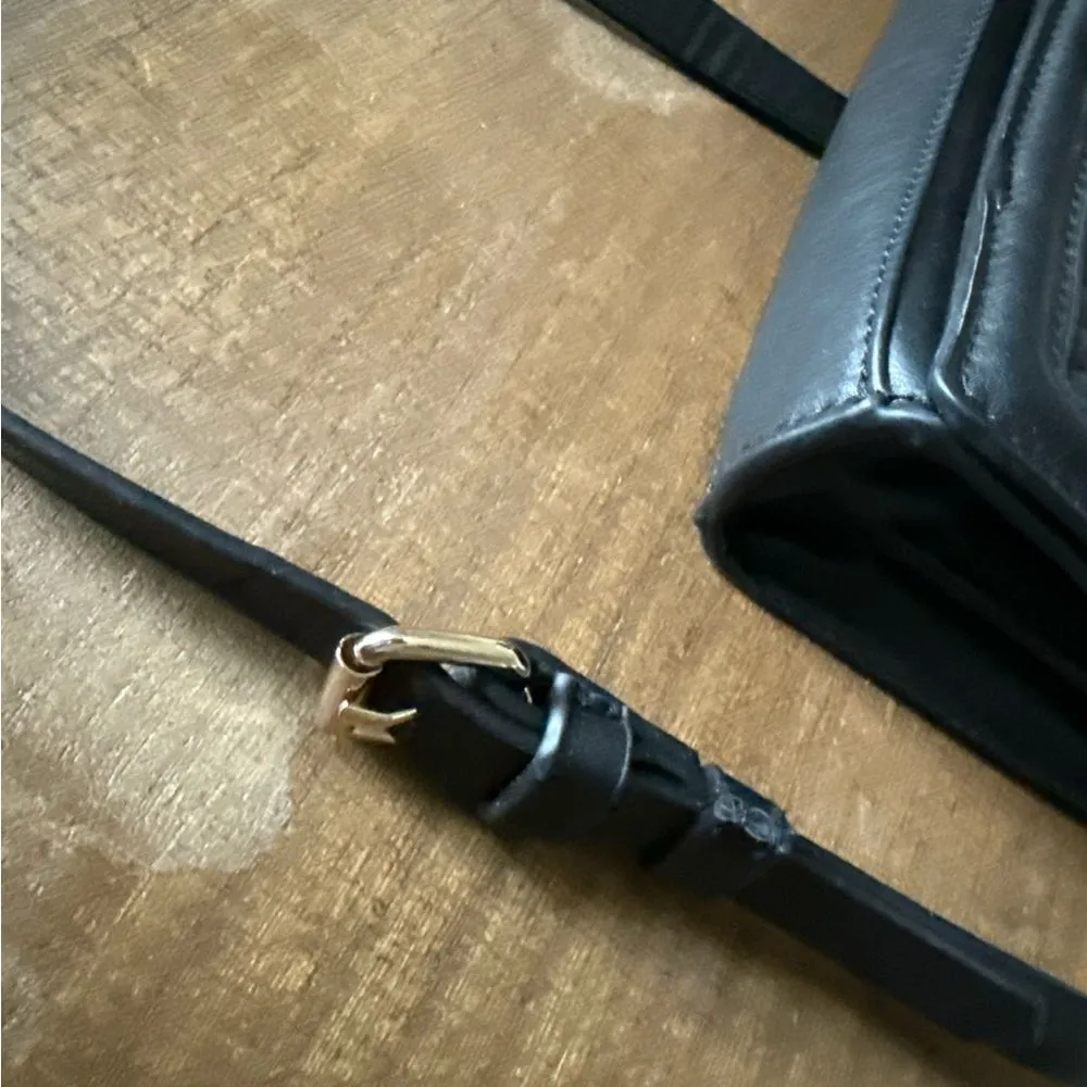 Zara Faux Leather Crossbody Clutch Bag Black With Gold Hardware - Image 3