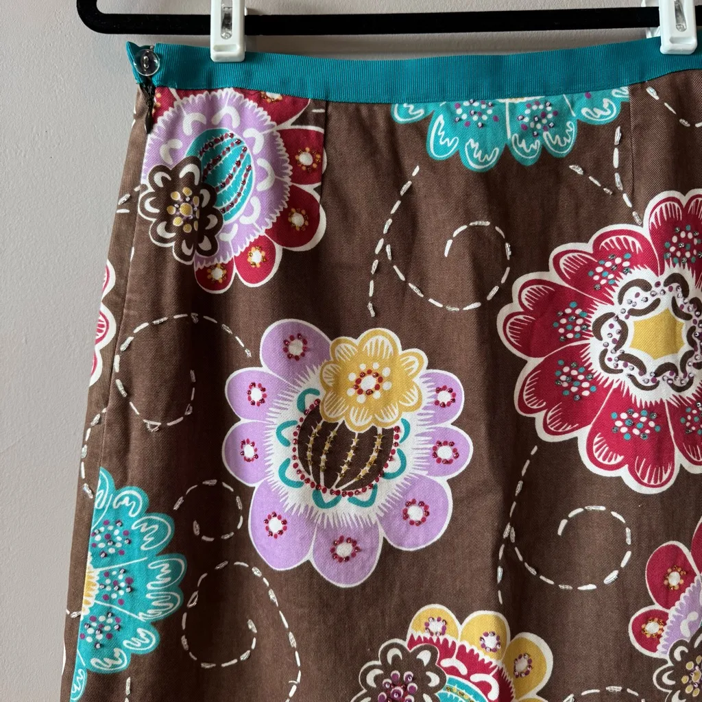 Boden Women’s Beaded‎ Floral A Line Pencil Skirt Size 8R Brown - Image 10