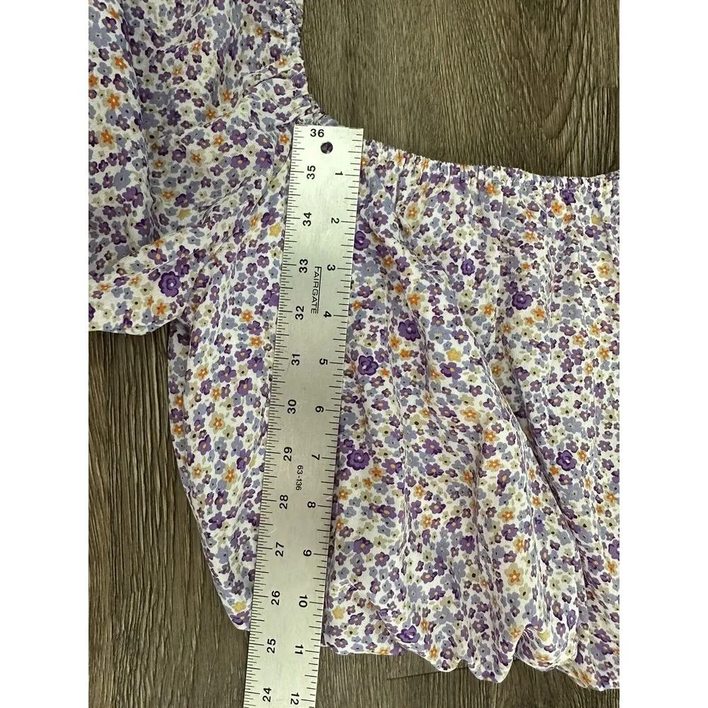 Lush Shirt Womens Large Crop Top Floral Puff Sleeve Cottage Prairie Core NEW - Image 7