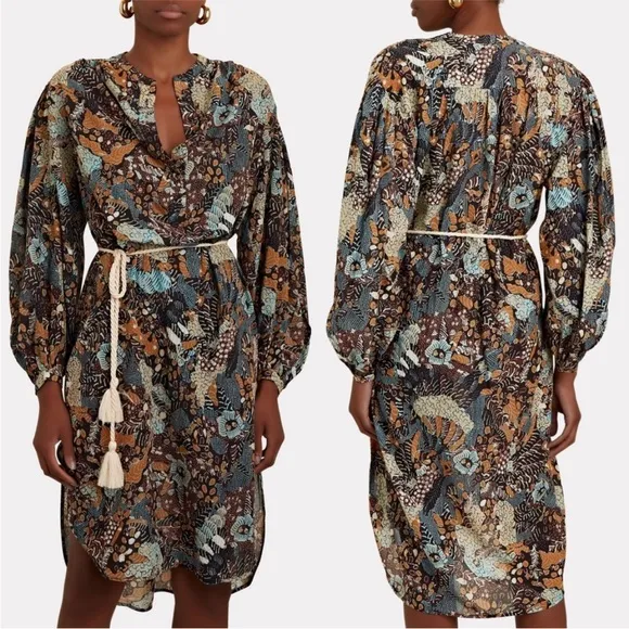 Ulla Johnson Agadir Belted Cotton Blend Printed Voile Dress Earth Tone Sol - Image 2