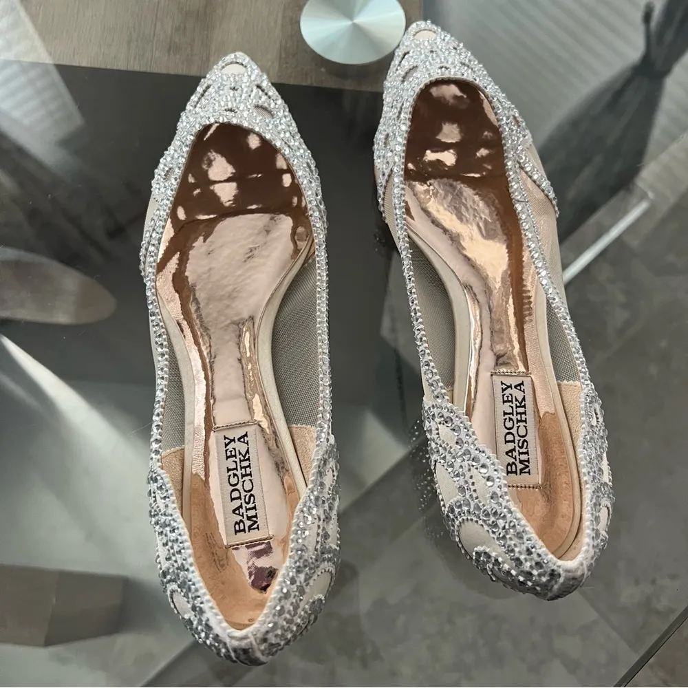 Badgley Mischka Crystal Pointed Toe Flats, Size 8W NEW w/o Box Retail $235 - Image 10