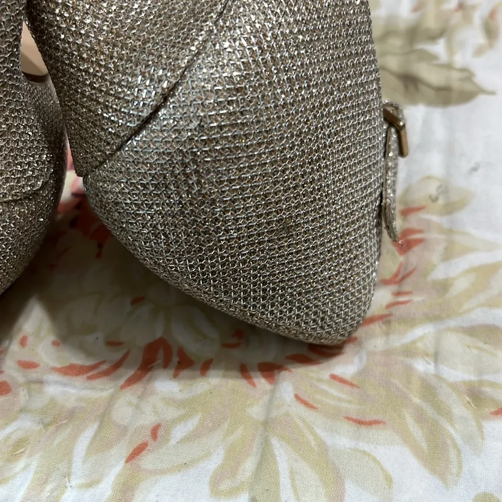 Dune London Glittery Metallic Rose Gold X Strap Stiletto Sandal Size 10.5/41 - Image 7