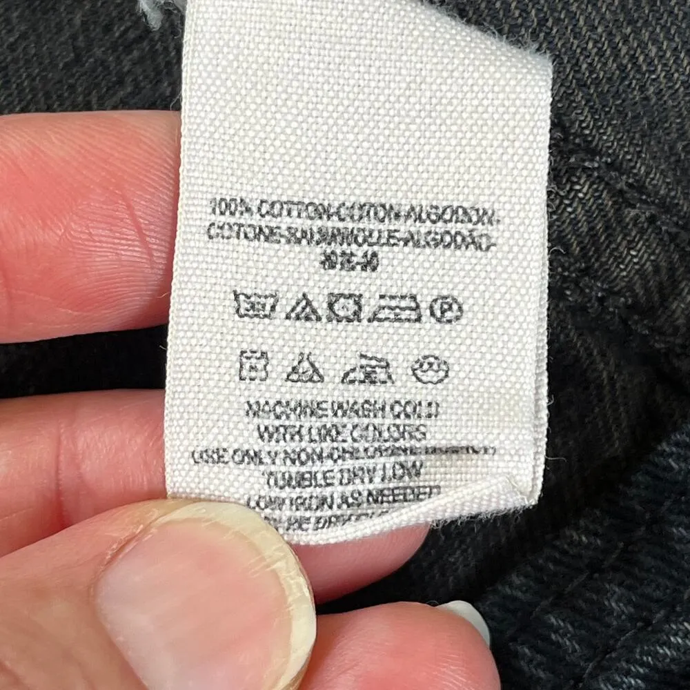 Free People Black Denim Trucker Jacket Hooded Distressed Knit Sleeves Size S - Image 12