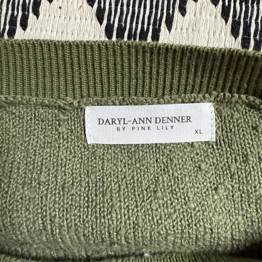 Pink Lily x Daryl ann Denner Olive Green Crew Neck balloon sleeve Sweater - Image 3