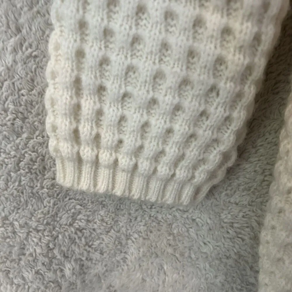 Vintage Cardigan Sweater Open Off White Chunky Cable Collar House of Morrison - Image 2