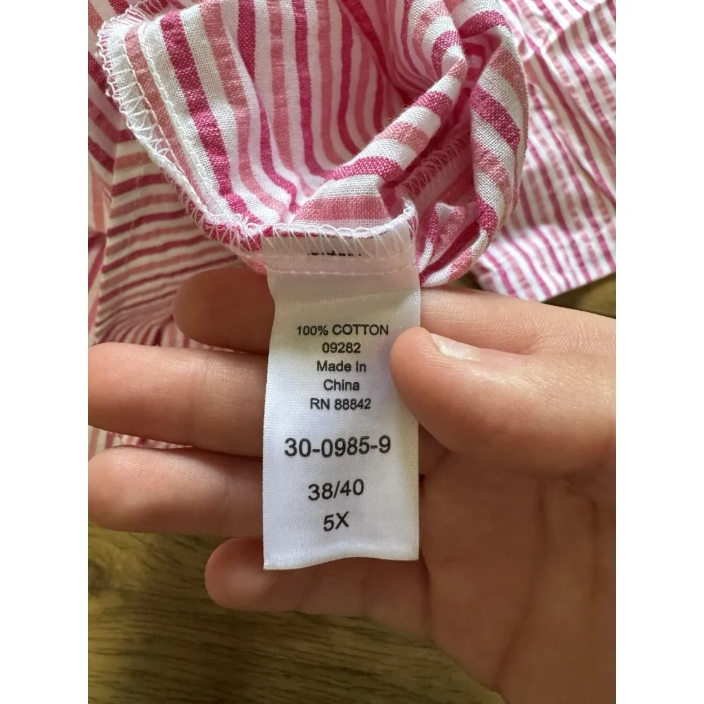 WOMAN WITHIN Pink Plaid Short Sleeve Shirt Size 5X Button Down Cotton 38/40 - Image 7