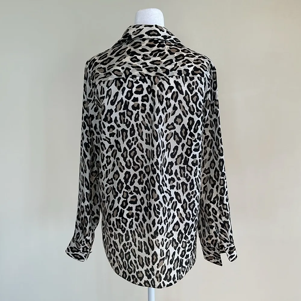 Theory Leopard Print Silk Button Up Shirt Size Medium - Image 9