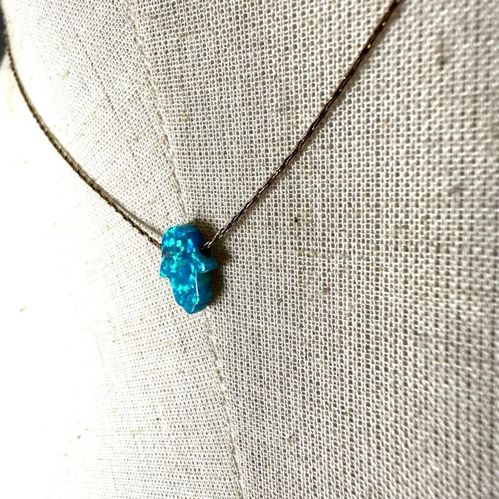Blue opal hamsa dainty pendant necklace - Image 3