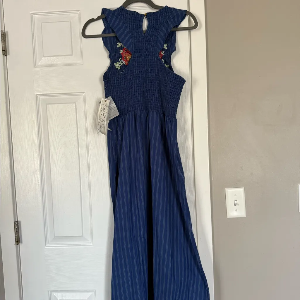 Taylor And Sage Blue Floral Embroidered Ruffle Sleeveless Maxi Dress Summer - Image 10