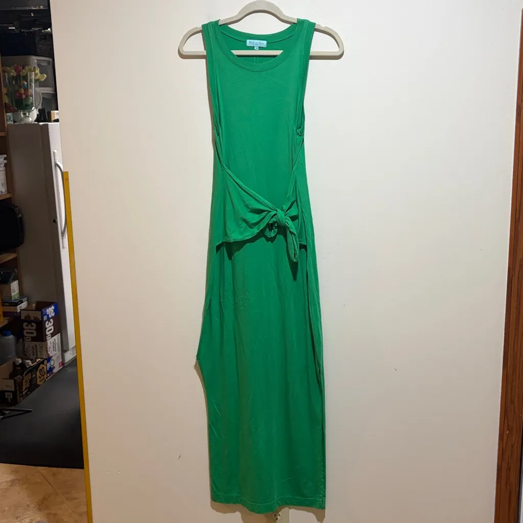 Michael Stars Solange Green Maxi Tank Dress Knot Tie Front Slit Size Medium - Image 3