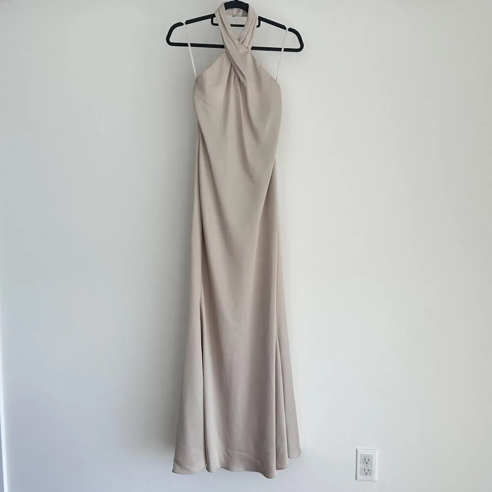 BHLDN Dress Womens 0 Ruby Twist Halter Satin Gown Champagne Elegant Bridesmaids - Image 4
