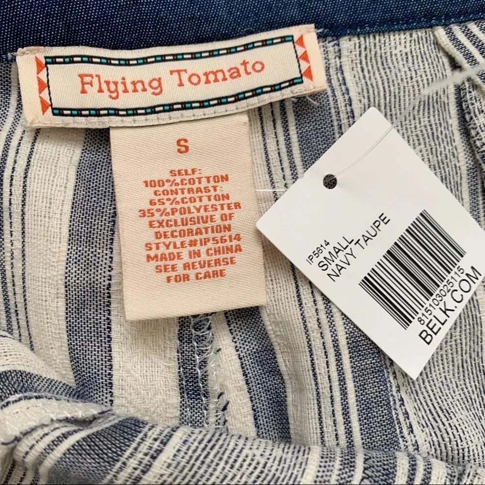 Flying Tomato Pants Wide Leg Blue Taupe Striped High Waisted Palazzo Small NWT - Image 2