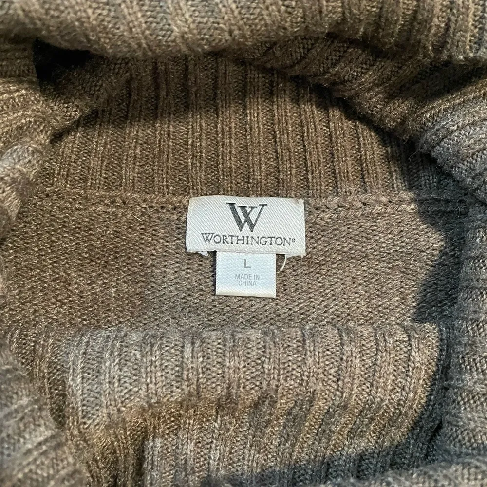 Worthington Brown Cowl Neck Short Sleeve Sweater Tunic Botton Detail- Size Large - Image 5