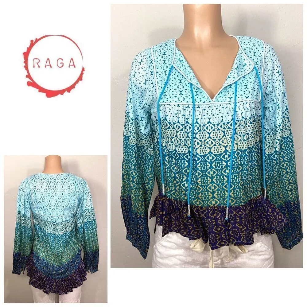 New. RAGA boho blue tiered top. Medium. Retails $139 - Image 2