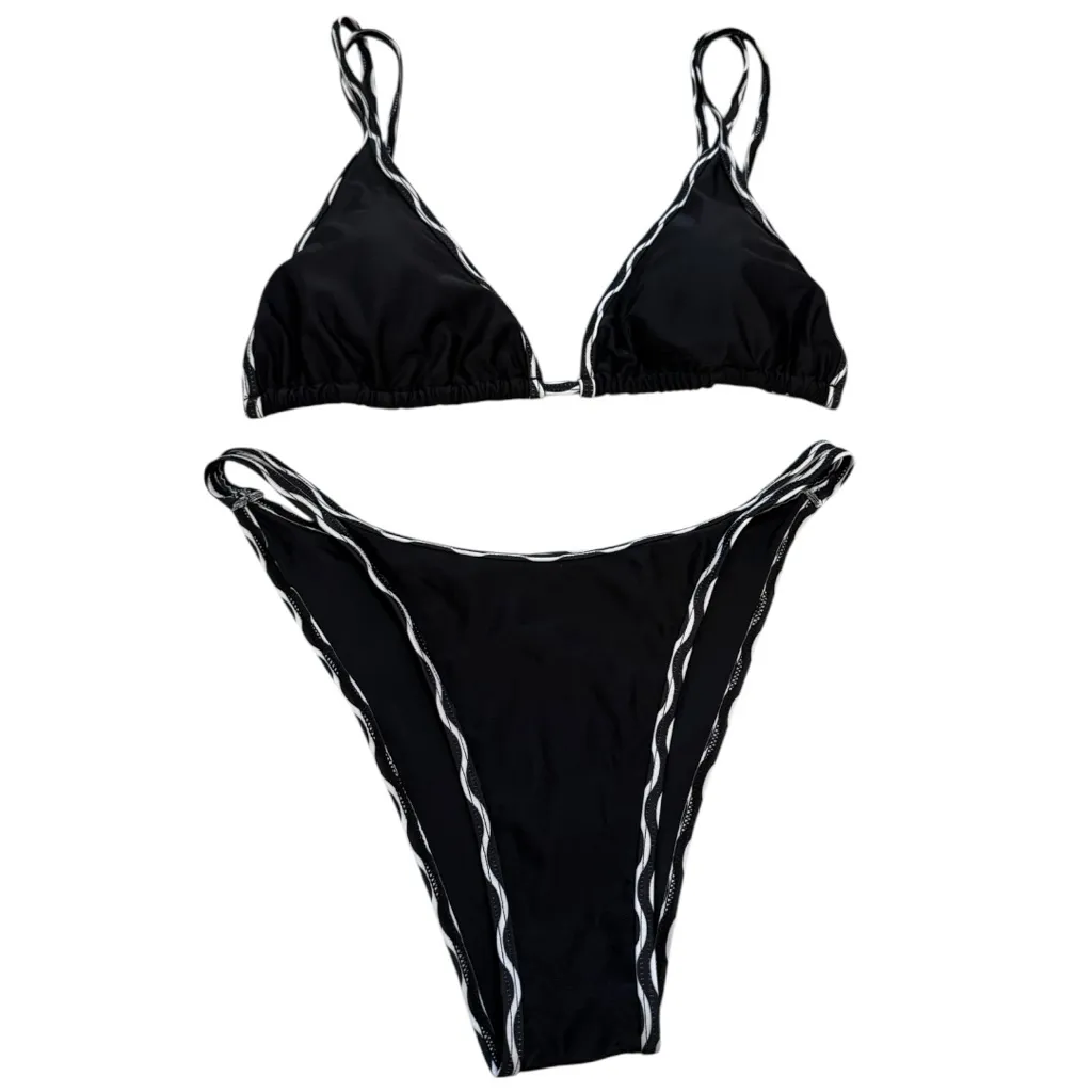 SHEIN Swim Summer Beach Contrast Binding Triangle Bikini Set - Image 3