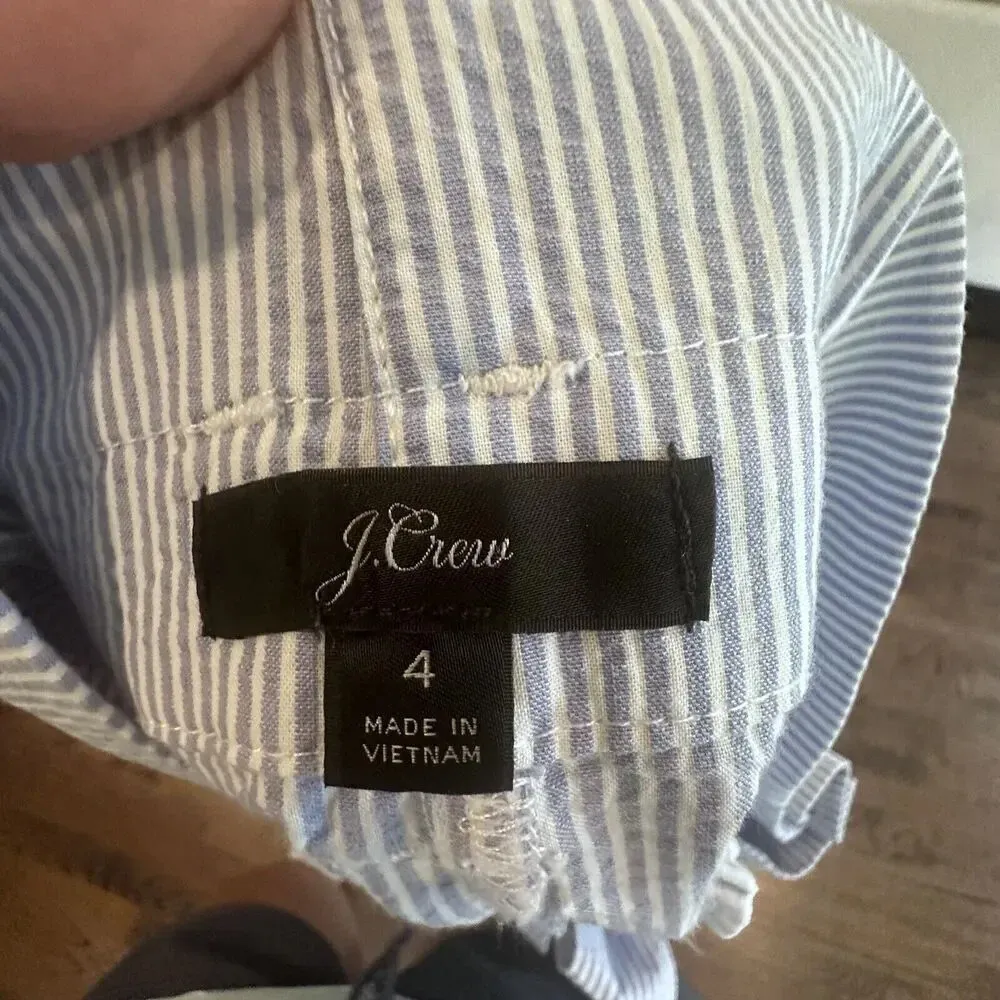 J.Crew Sack Style shorts Size 4 tie belt Blue & White Pin Stripes 1094 - Image 8