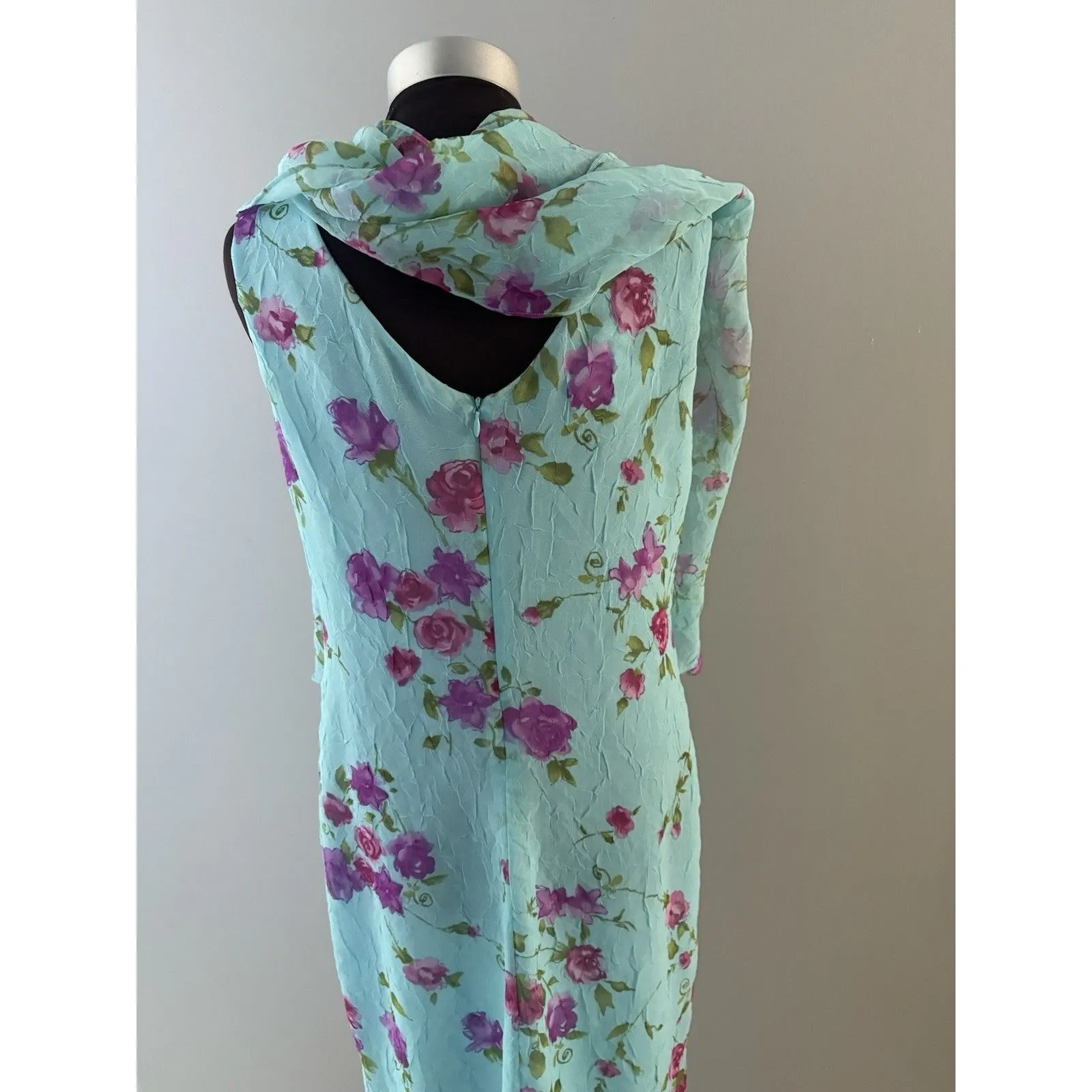 Vintage Barbara Lesser Y2K Dress M Blue Floral Fairy Cottagecore CuteGoth 90s* Size M - Image 6