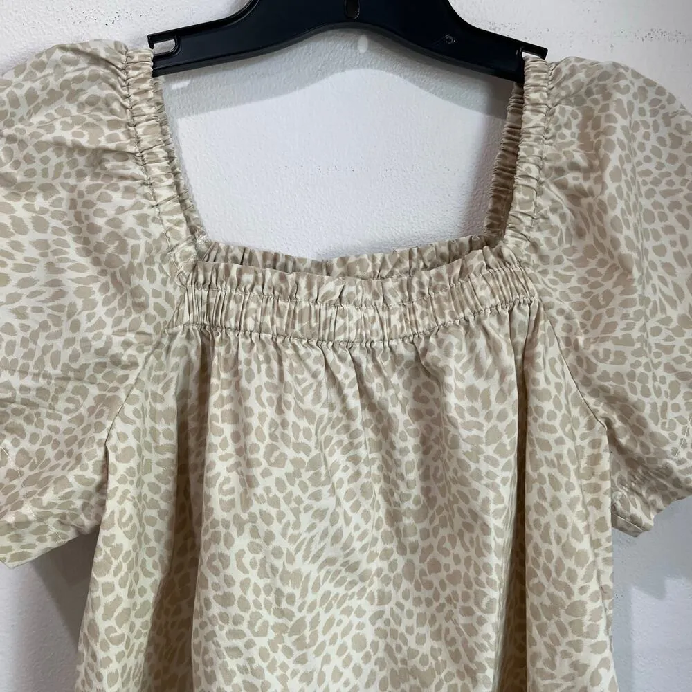 GAP Flutter Sleeve in Beige Leopard 100% Cotton Poplin Blouse Size XS - Image 4