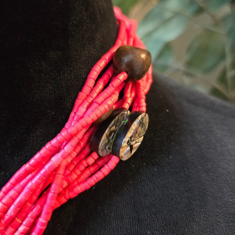 Womens Fashion Pink Seed Beads Fire Play Opal Pendant Necklace Jewelry - Image 4