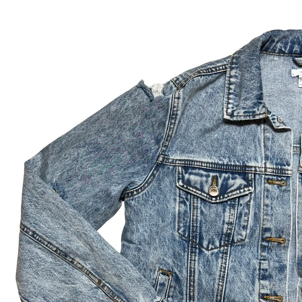 Forever 21 Light Wash Distressed Denim Jacket US S - Image 5