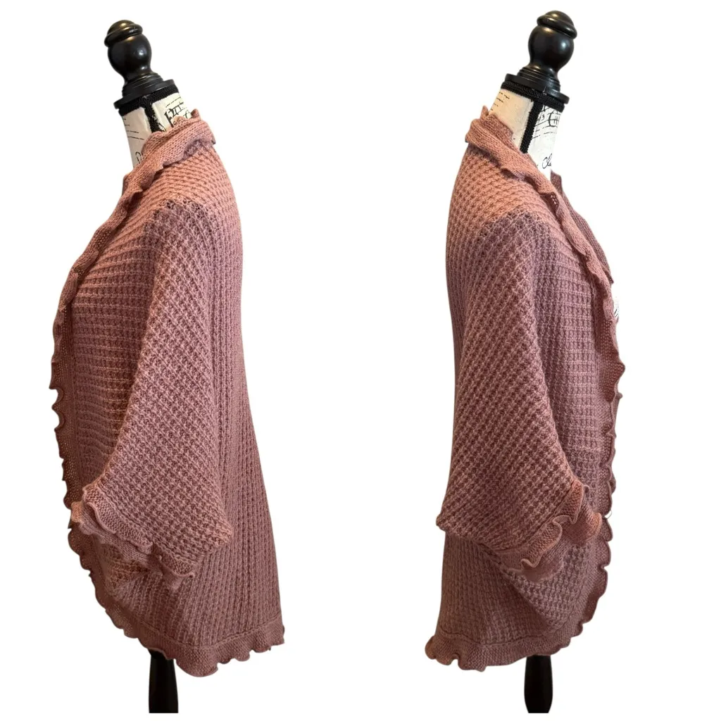 Anthropologie MOTH Crochet Ruffle Cardigan Sweater Pink Mauve Size XS Oversized - Image 6