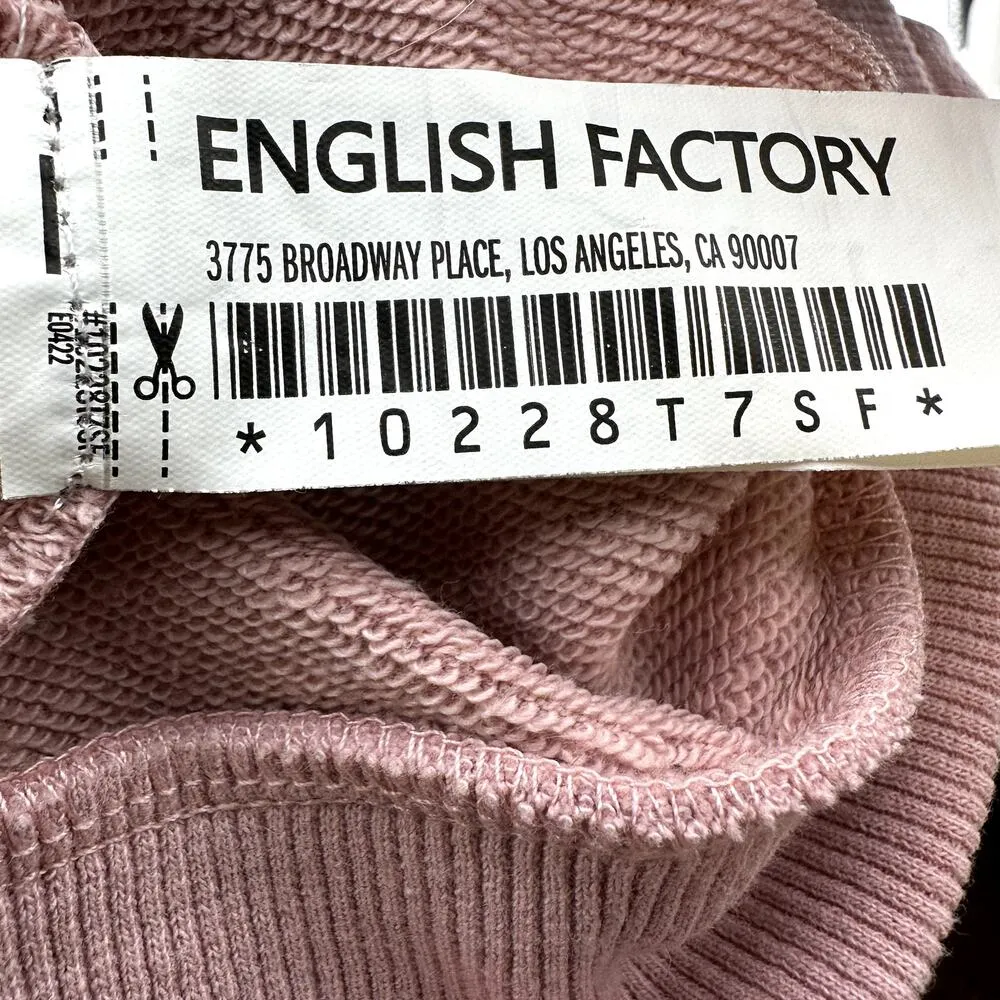 English Factory Sweatshirt Ribbon Grommet Crew Neck Ribbed Knit Trim Pink Large - Image 3
